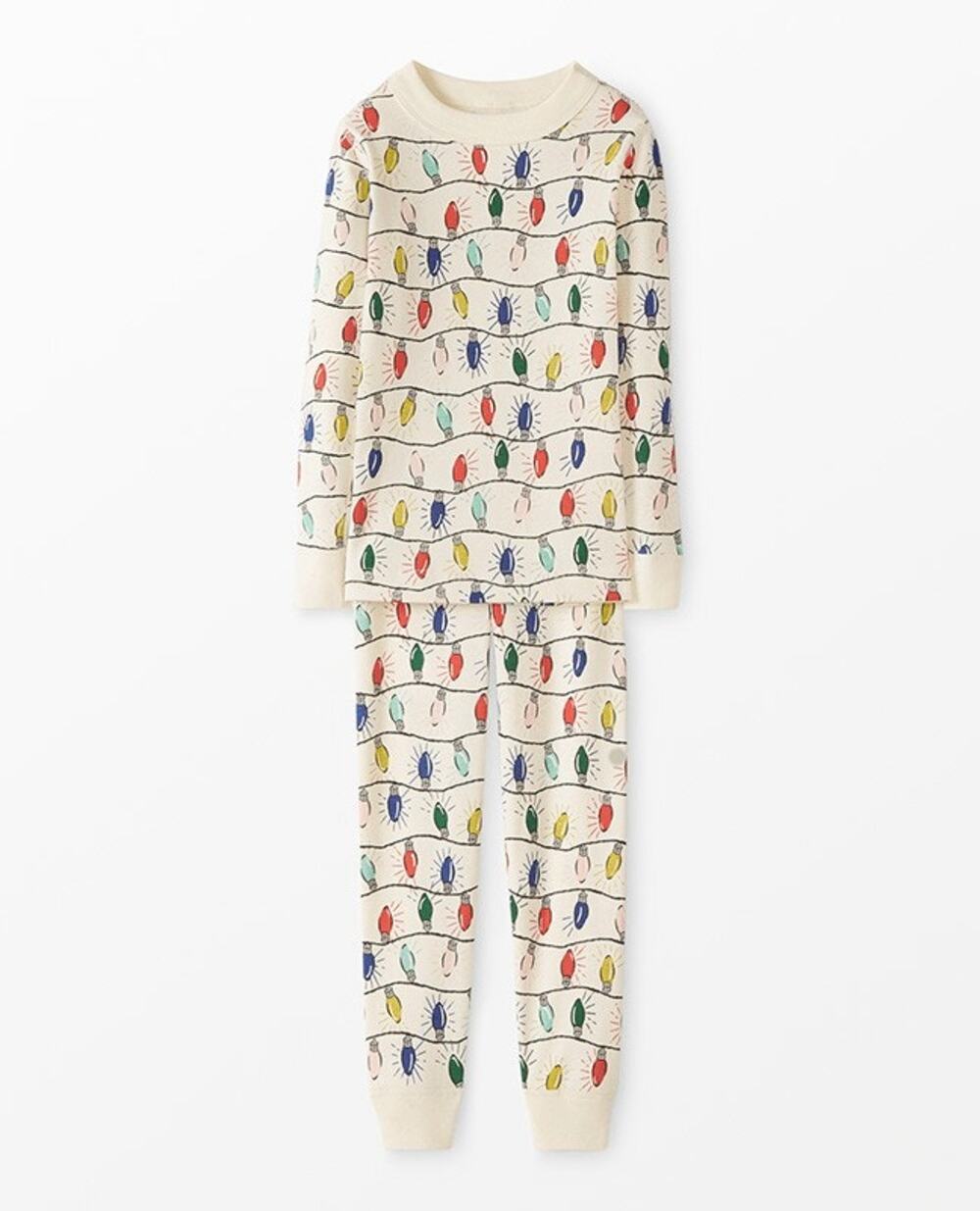 Hannah Anderson Holiday Long John Pajama Top and Bottom Set Bright Bulbs
